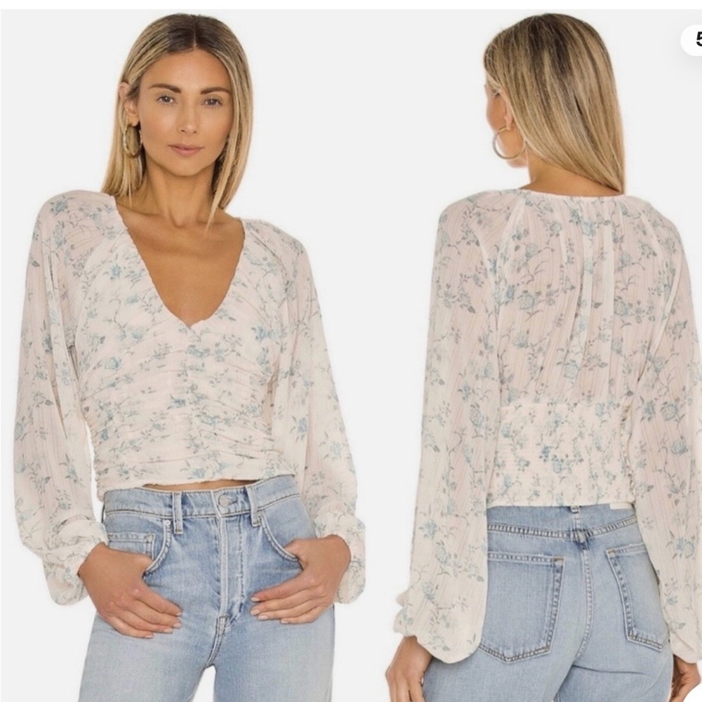 Free People long balloon sleeve floral romantic blouse top size small